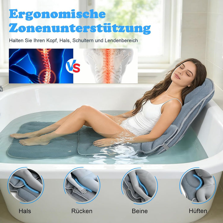 2 In 1 Badewannenkissen Ganzkörper 139*45cm+69*45cm,Mit Kinderbadekissen | Abnehmbares,Mit Saugnäpfe