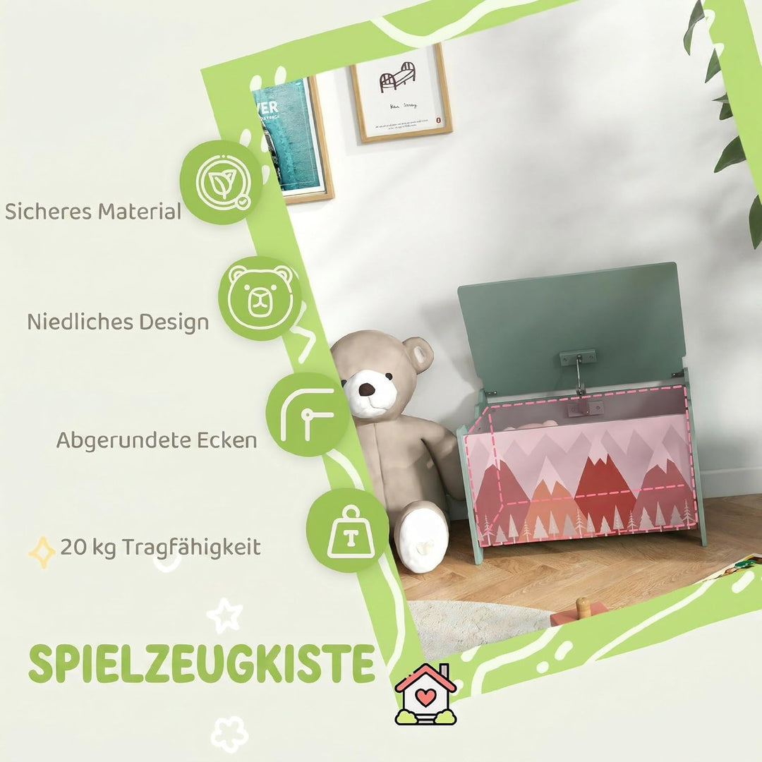 ZONEKIZ Spielzeugkiste, Aufbewahrungsbox mit aufklappbarem Deckel, Sicherheitsscharnier Spielzeugtru