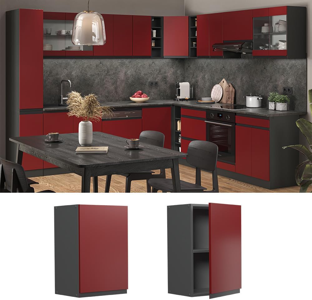 Vicco Hängeschrank R-Line, Rot/Anthrazit, 40 cm J-Shape Rot Hängeschrank 40 cm, Rot Hängeschrank 40