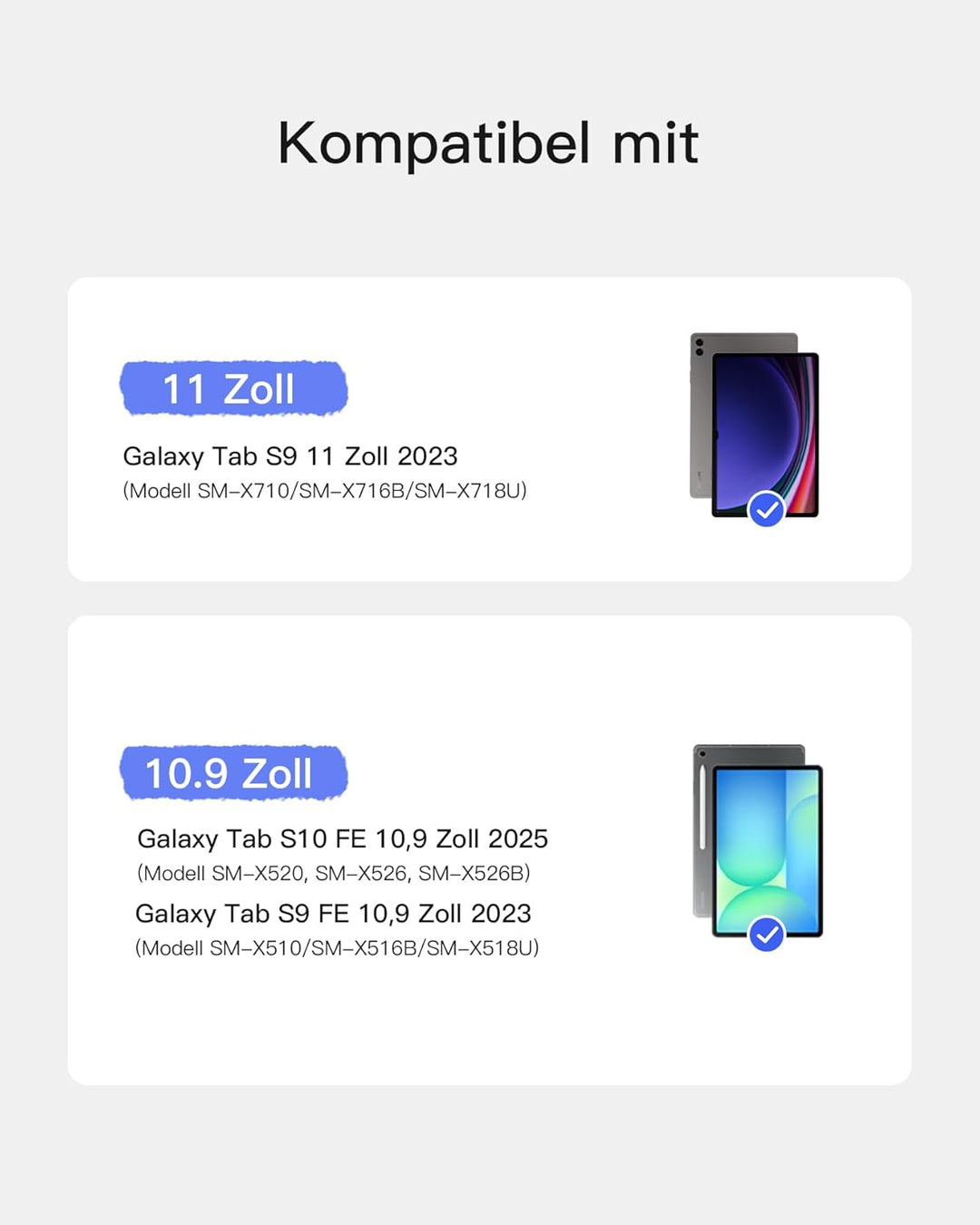 Inateck Hülle mit Tastatur für Samsung Galaxy Tab S10 Lite/S10 FE/S9 FE/S9,Tastatur für Tablet Hoch-