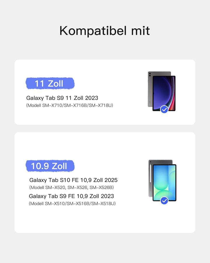 Inateck Hülle mit Tastatur für Samsung Galaxy Tab S10 Lite/S10 FE/S9 FE/S9,Tastatur für Tablet Hoch-