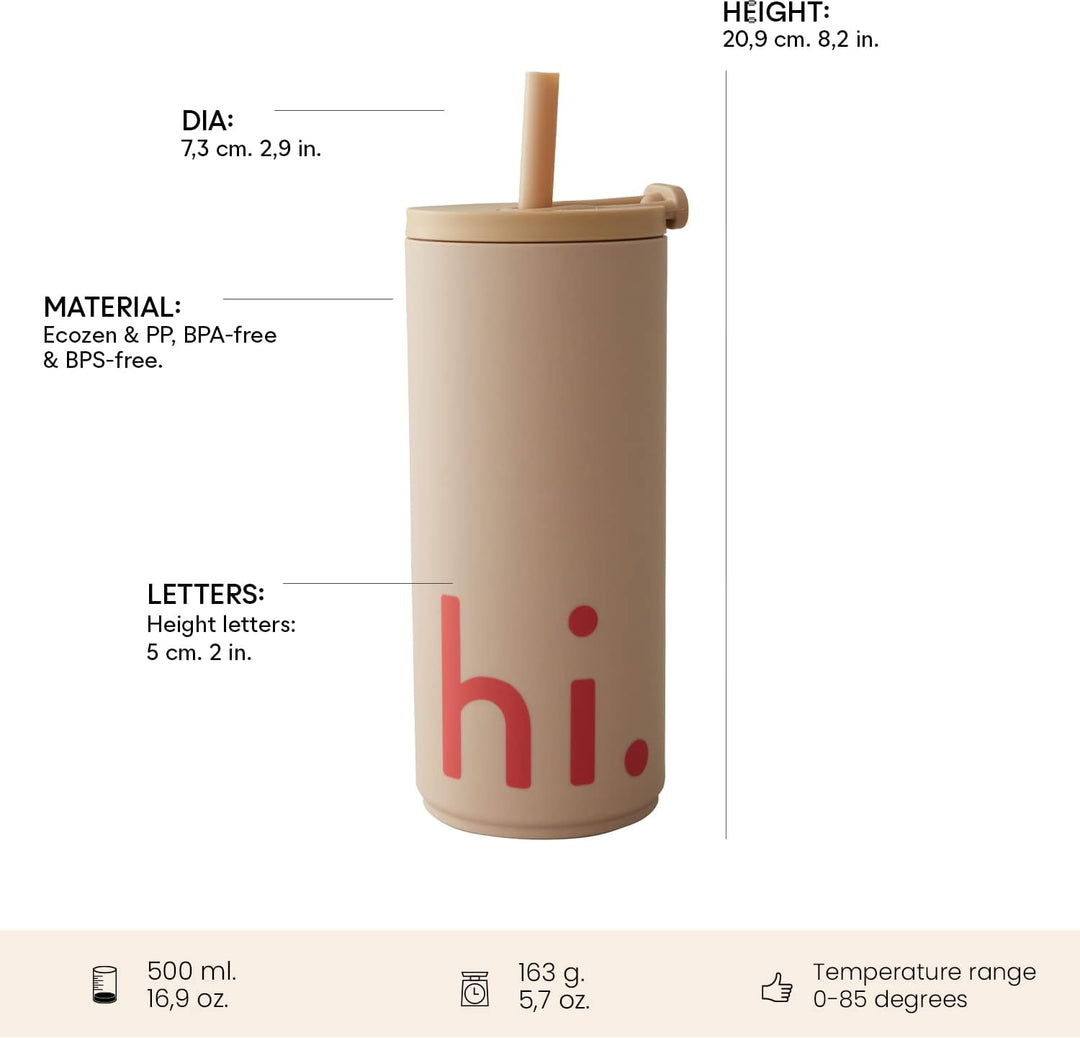Design Letters Kaffeebecher 500 Ml | Becher mit Deckel & Strohhalm | Travel Mug BPA/BPS frei | Kaffe