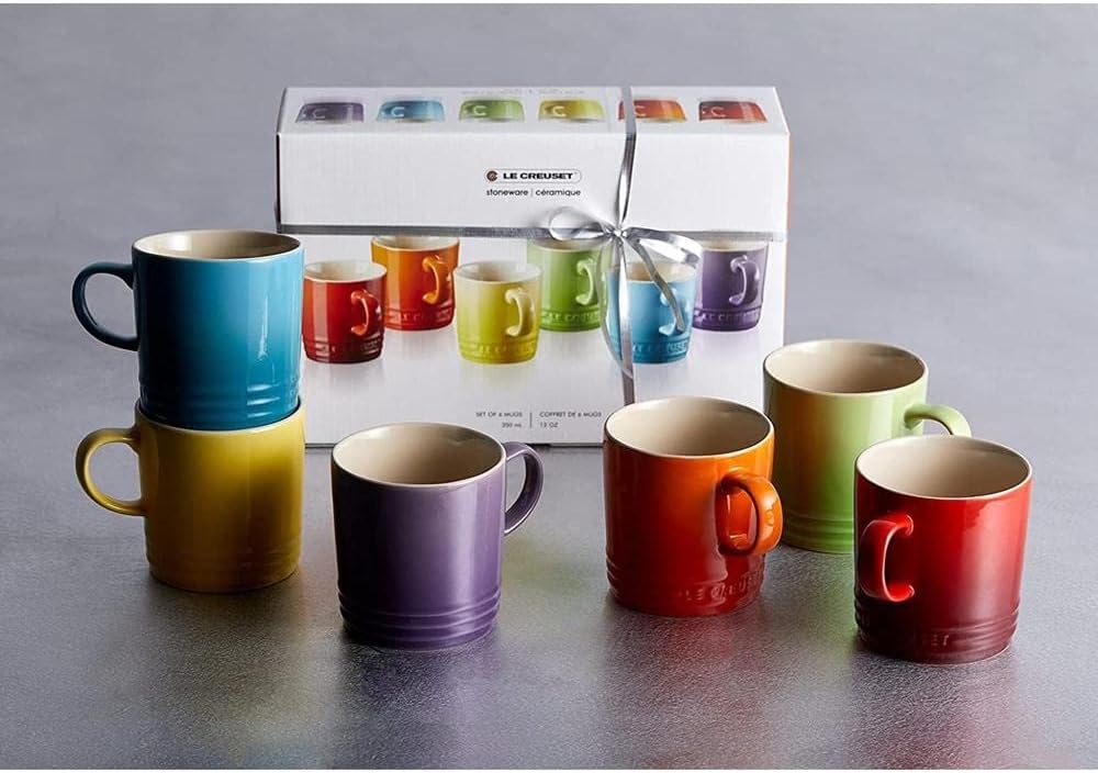 Le Creuset 6er-Set Becher aus Steinzeug, 350 ml, Regenbogen, 79114358359030 Rainbow 350 ml 6er-Set,