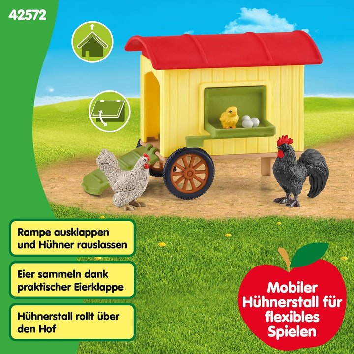 schleich Farm World | Hühnerstall 42572 | schleich Tiere Set & Zubehör | Stall auf Rädern und abnehm
