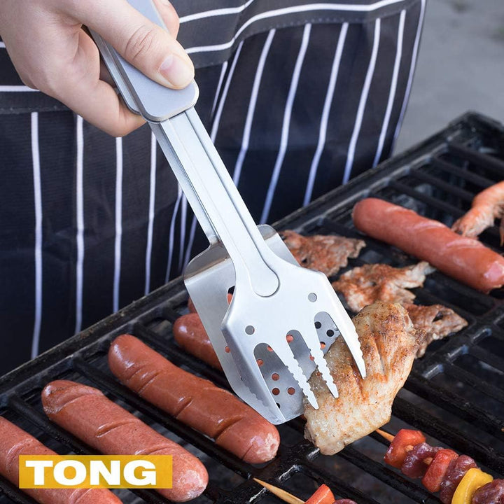 Roxon 4 in 1 kompaktes Mini BBQ Grill-Set mit Spatel, Gabel, Zange und Flaschenöffner für Wandern Ca