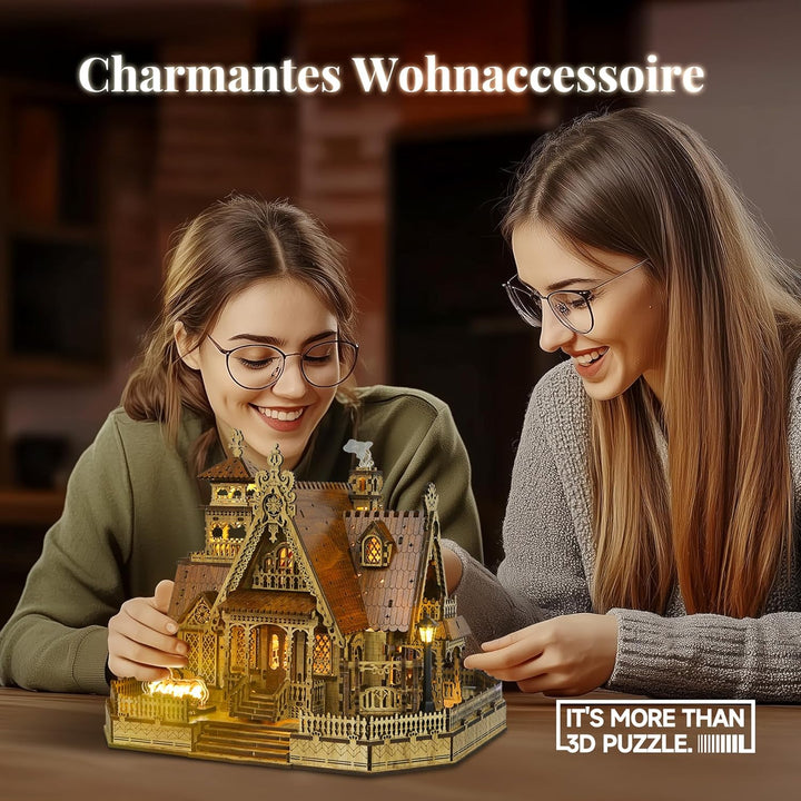 FUNPOLA LED 3D Holzpuzzle für Erwachsene - DIY Miniatur-Bausatz mit LED-Blitz - Erwachsene 3D Handma