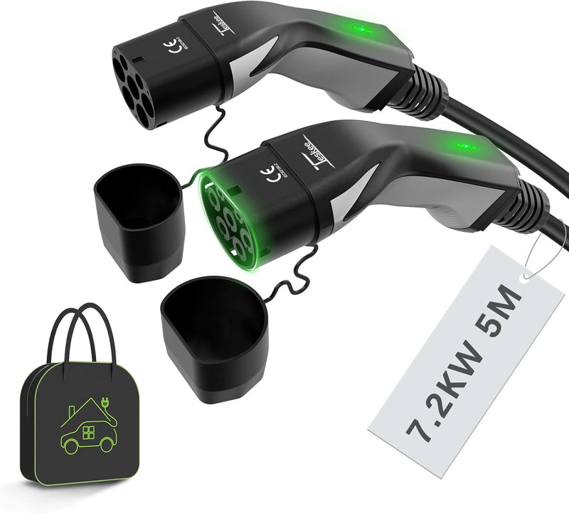 Teskee EV-Ladekabel EV-Ladegerät Typ 2 zu Typ 2 mit Anzeigeleuchten Tragbare Tasche Kompatibel mit A