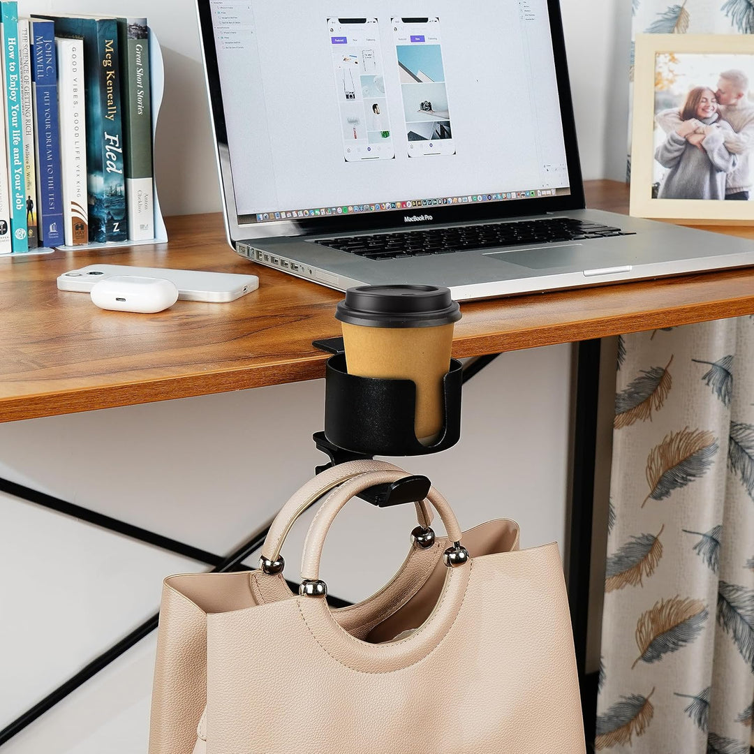 BELLE VOUS 2-in-1 Headset Halterung & Getränkehalter Tisch Set - Multifunktionaler Untertisch-Kopfhö