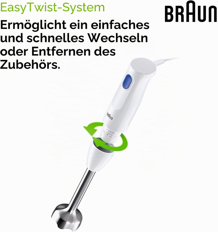 Braun MultiQuick 1 MQ10.201MWH Minipimer mit 5 Jahren Service, leichter Stabmixer, EasyTwist-Technol