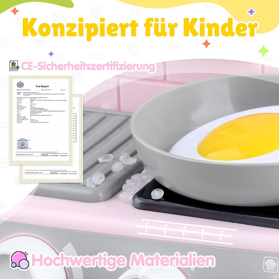 PLAY Kinderküche Zubehör Backofen Spielzeug Set, Küchengeräte Kinder Set mit Ofen, Lebensmittel Spie