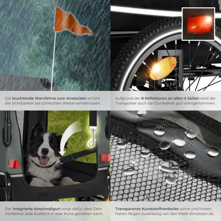 tectake® Fahrradanhänger multifunktional - als Hunde Anhänger Wagen für Fahrrad und e Bike, Jogger o