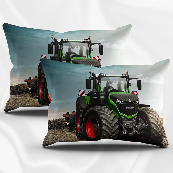 PQCXXA Traktor kinderbettwäsche 200x200cm,3-teilig Grün Traktor Bettwäsche-Set mit Reissverschluss u