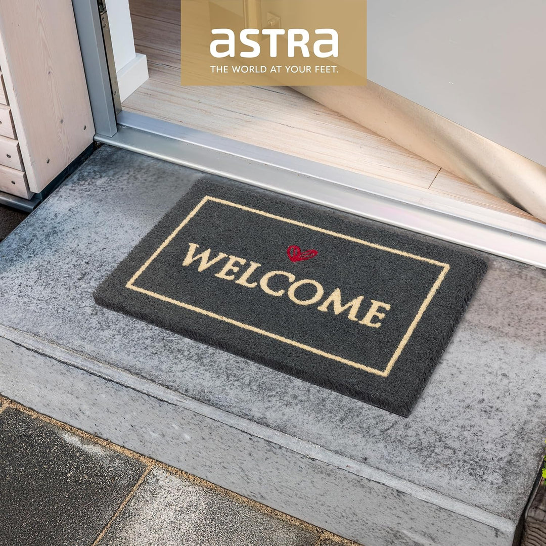 Astra Fussmatte innen grau Welcome 40 x 60 cm - rutschfeste Kokosmatte - Strapazierfähiger Schmutzfa