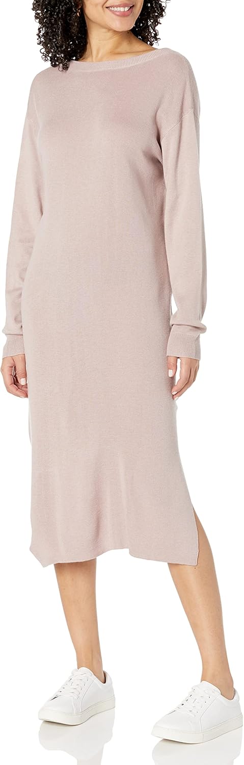 The Drop Damen Suki Rib Midi V-Back Dress Dresses M Rosa, M Rosa