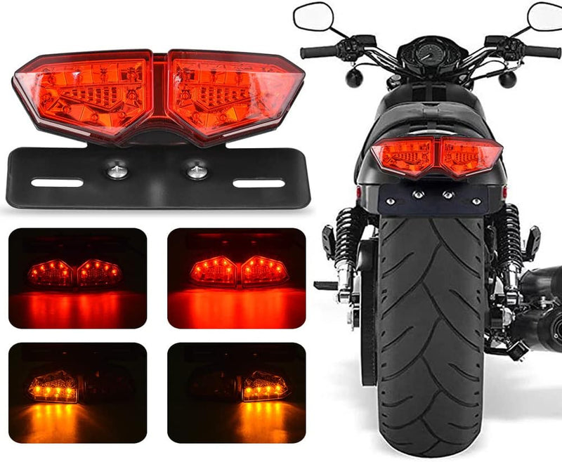 KATUR Universal Motorrad Integriertes Bremslicht RüCklicht Blinker Kennzeichenbeleuchtung (Rote Lins