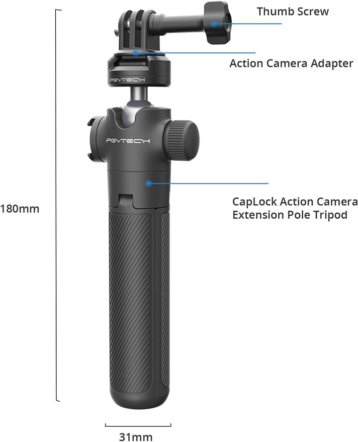 PGYTECH CapLock Verlängerungsstativ Mini Stativ für OSMO Action 5 Pro/4/3/2/Pocket 3/2, Selfie Stick