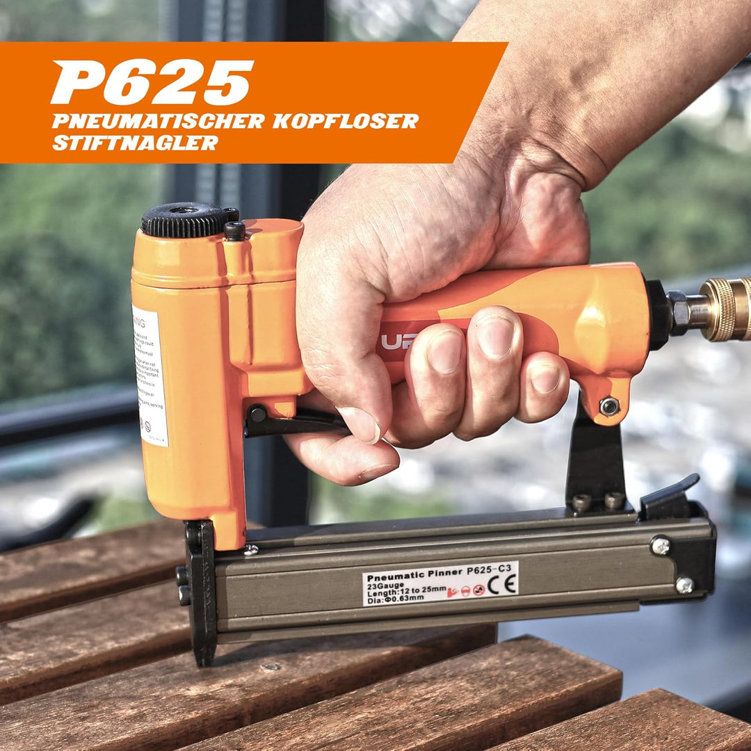 UPWOOD P625 Pneumatischer 23-Gauge Headless Pin Nailer, 1/2-Zoll bis 1-Zoll Schenkellänge Luftbetrie