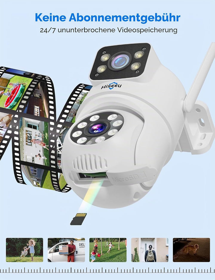Hiseeu [Dual-Objektiv 3MP Überwachungskamera Aussen WLAN,2,4G/5G Dual-Ansicht PTZ WiFi Kamera Outdoo