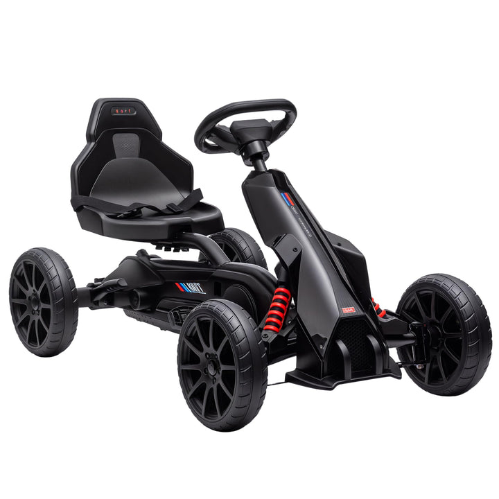 HOMCOM Gokart Tretauto mit Handbremse, verstellbarem Sitz, Vor- und Rückwärtsgang, Tretfahrzeug Kind