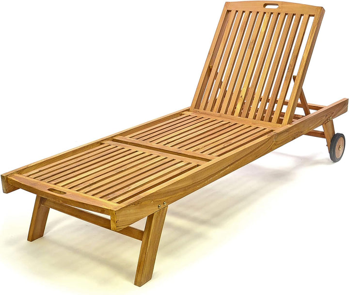 Divero Sonnenliege mit Auflage Set Teakholzliege Holzliege Gartenliege aus Teak Holz gummiummantelte
