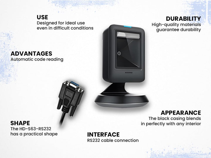 HDWR HD-S63-RS232 Barcode-Scanner QR 1D 2D, RS232, Auto-Sense, IP54, RS232