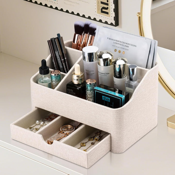 KINGFOM Make Up Kosmetik Organizer, PU Leather Schmink Organizer mit Schublade Skincare Organizer fü