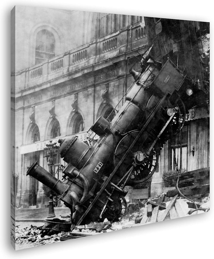 deyoli Unfall Einer Dampflokomotive Format: 70x70 als Leinwand, Motiv fertig gerahmt auf Echtholzrah