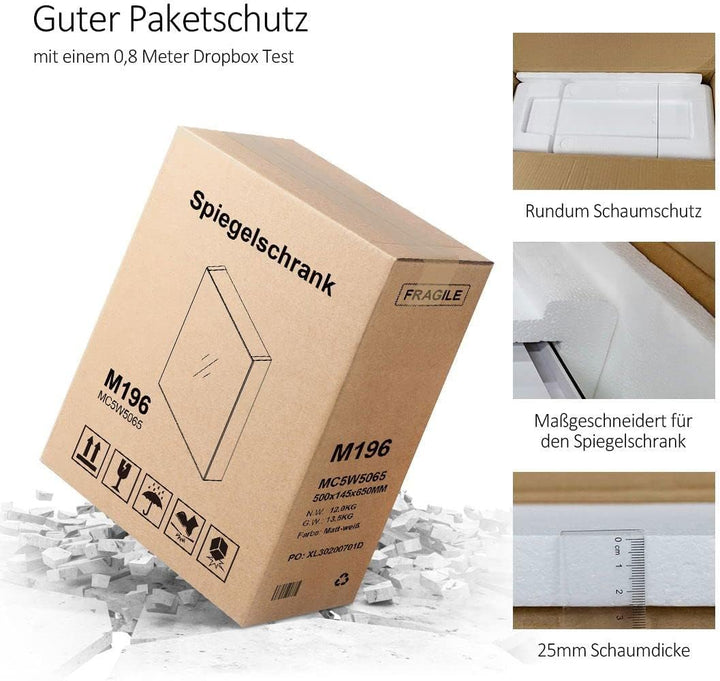 EMKE Spiegelschrank Bad, Badezimmer Spiegelschrank mit Spiegel, 60x65cm Badschrank Wandschrank mit h