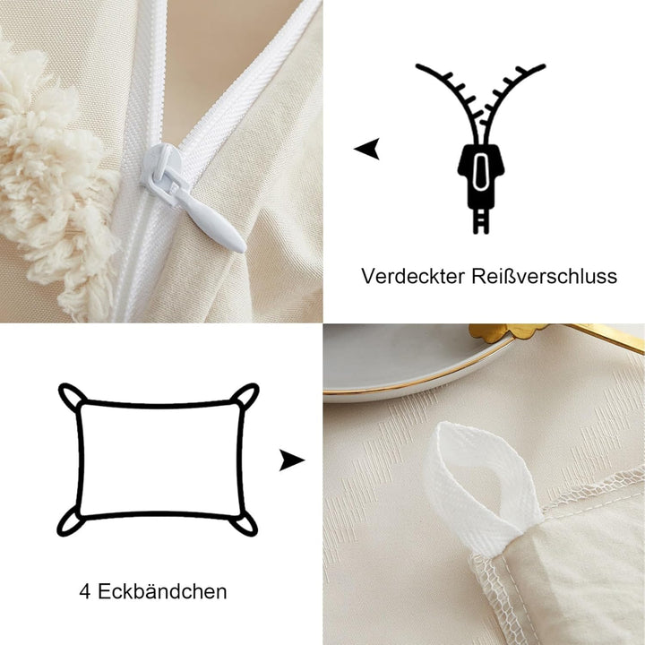 Freyamy Böhmen Bettwäsche 200x220cm 3teilig Beige Getuftet Kariert Boho Bettwäsche Stickerei Shabby