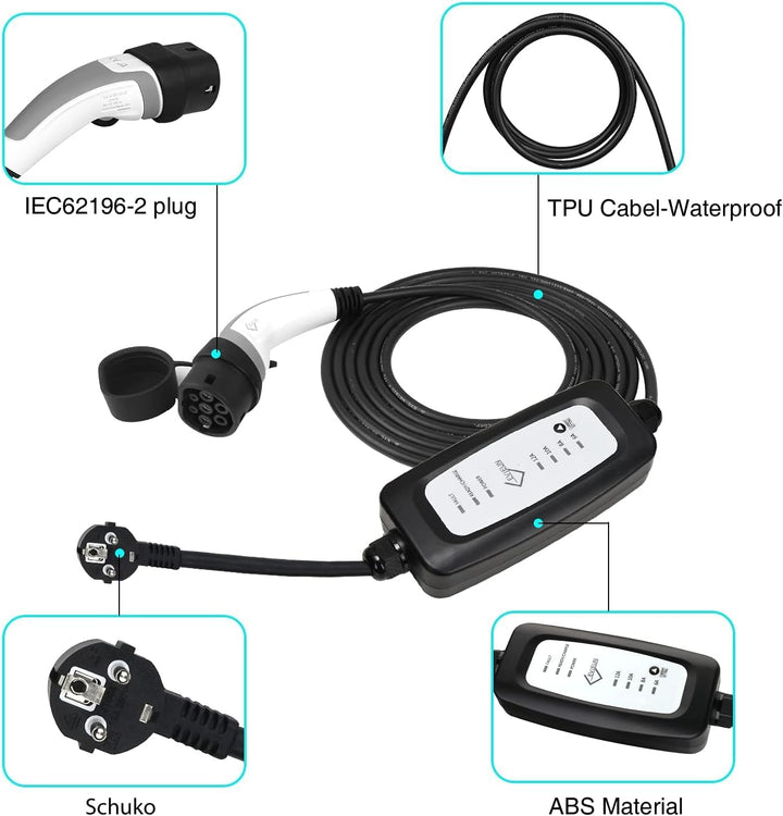 EV Ladekabel für Elektrofahrzeug Tragbares Zuhause Schnell EVSE ladegerät Kompatibel mit Allen Steck