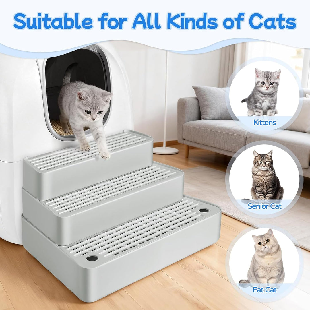 Verstellbare 3-stufige Katzentoilettenrampe, Katzen Treppen & Stufen mit Filterfunktion, leicht zu r
