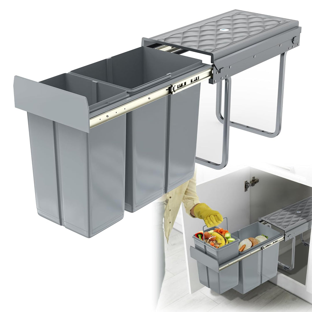 HENGMEI Einbaumülleimer Unterschrank Einbau-Mülleimer Küche Abfalleimer Ausziehbarer Abfallsammler M
