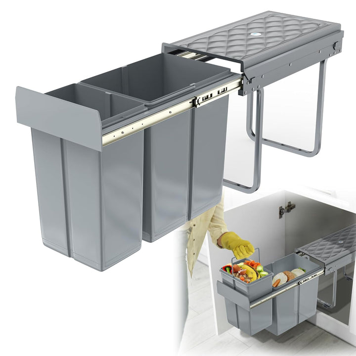 HENGMEI Einbaumülleimer Unterschrank Einbau-Mülleimer Küche Abfalleimer Ausziehbarer Abfallsammler M