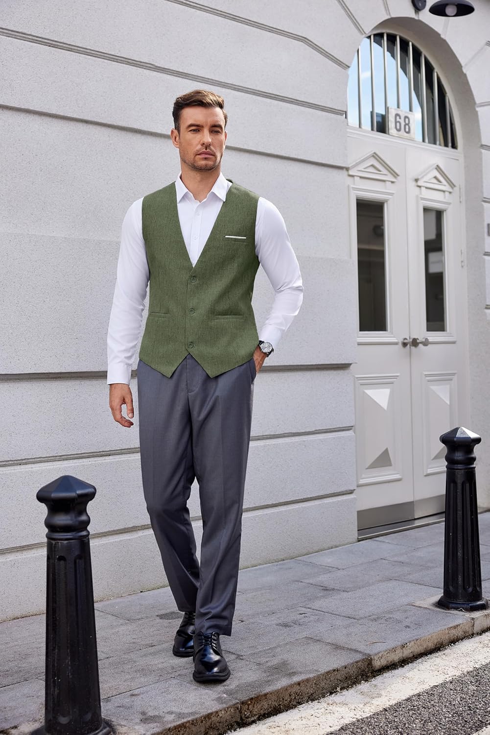 COOFANDY Weste Herren Anzug mit Taschen Anzugweste Gilet Casual Hochzeitsweste V-Ausschnitt Business