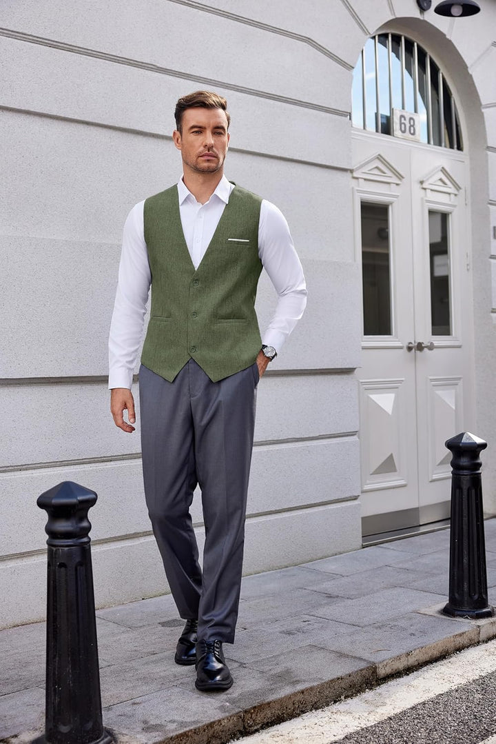 COOFANDY Weste Herren Anzug mit Taschen Anzugweste Gilet Casual Hochzeitsweste V-Ausschnitt Business