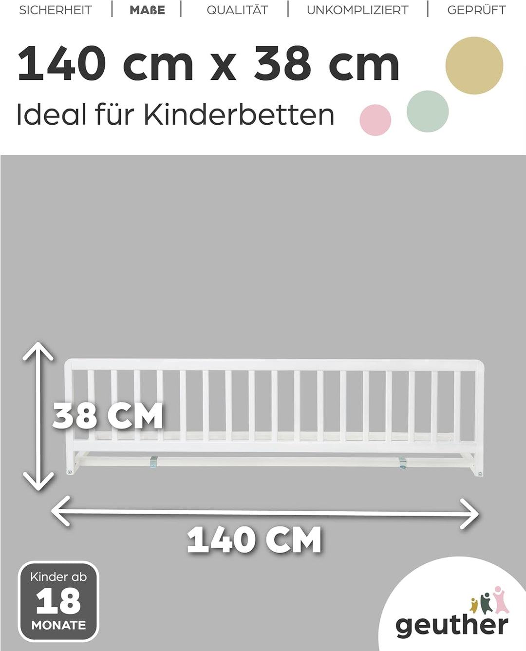 Bettschutzgitter in 90 und 140 cm Farbe Weiss, Grösse 140 cm Weiss 140