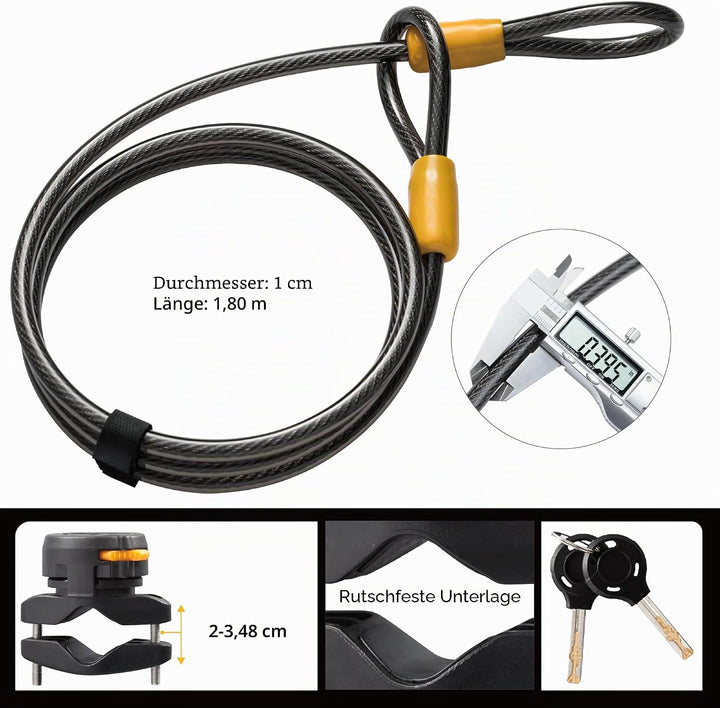 Via Velo Fahrrad Bügelschloss mit Kabel Fahrradschloss 14 mm Bügel und 10 mm x 1,8 m Kabel mit Halte