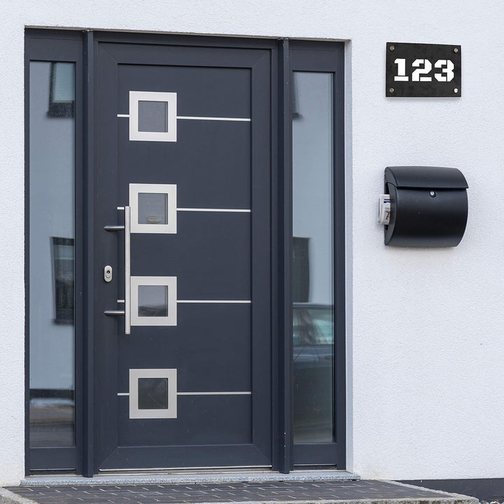 wandmotiv24 Personalisierte Hausnummer Hausnummernschild aus Naturstein Schiefer, auf Schiefertafel,