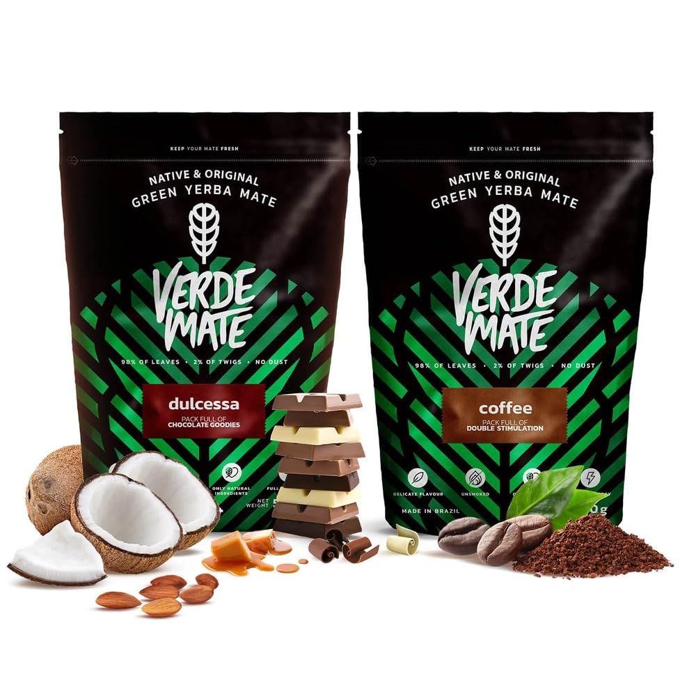Mate Tee Verde Mate Set 1kg - Geröstet Yerba Mate - 5mm Grobe Blätter - Luftgetrocknet, Staubarm - m