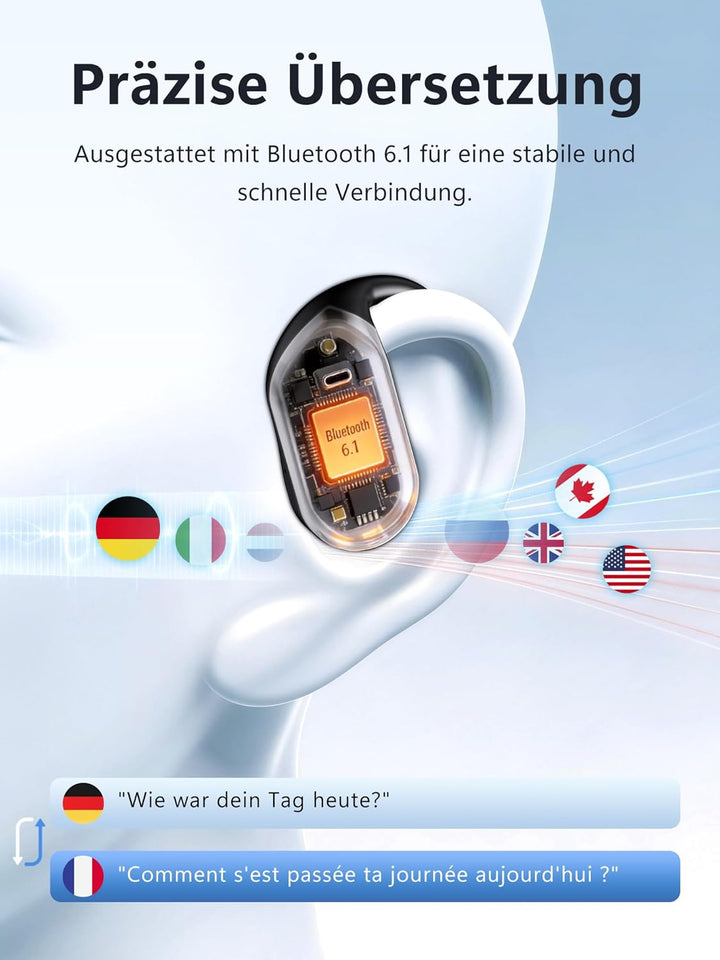 KI Kopfhörer Übersetzer in Echtzeit 4-in-1: Sprachübersetzer Kopfhörer 164 Sprachen 7 Modi mit APP -
