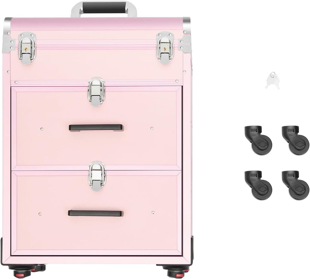 Kosmetikkoffer Trolley, Kosmetikkoffer Schminkkoffer mit 4 Rollen, Friseurkoffer Rollkoffer mit 2 Sc
