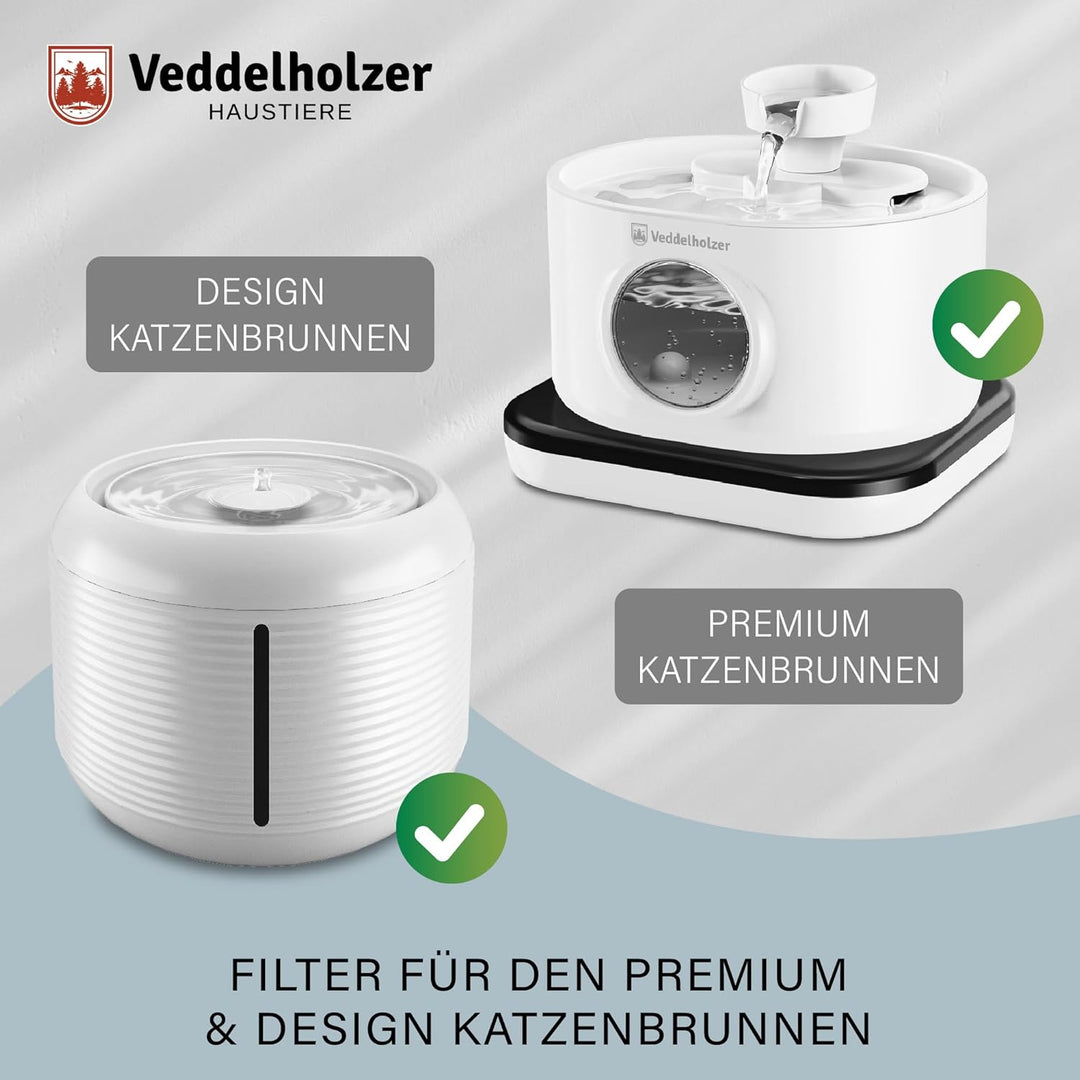 Veddelholzer 6 Stück Katzenbrunnen Filter + 3 Stück Ersatz Schwamm - Original Filter für alle Veddel