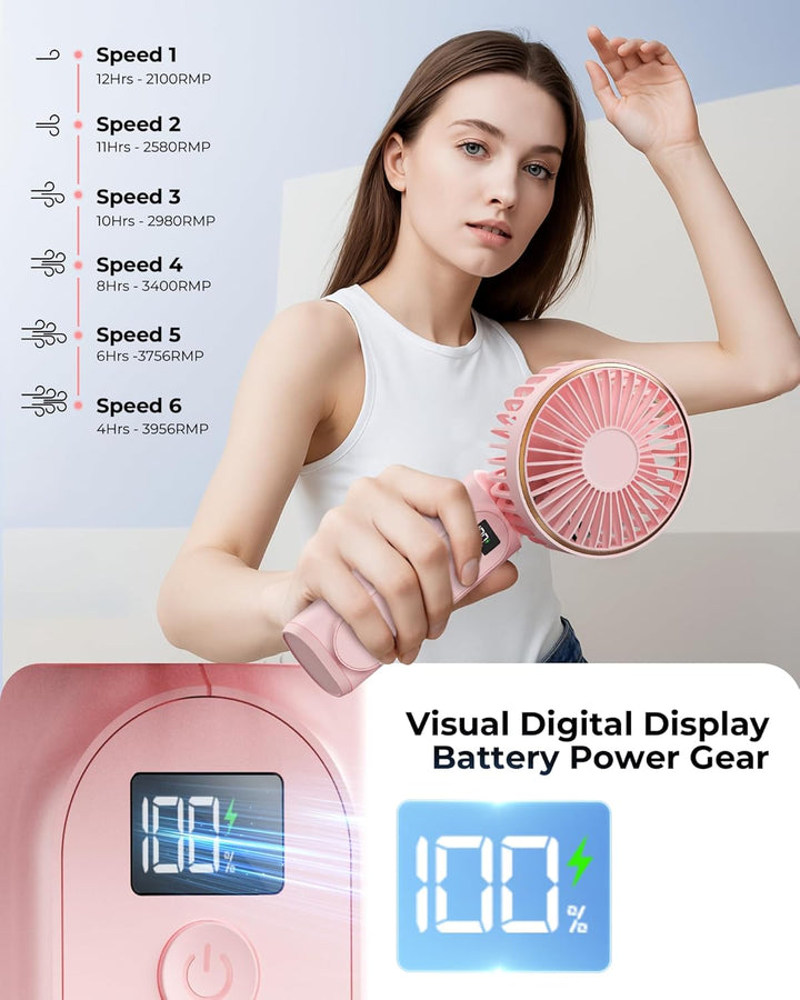 Tragbarer Mini-Ventilator Mit 4000mAh und LED-Display - 180° Verstellbar, Wiederaufladbar, 6 Geschwi