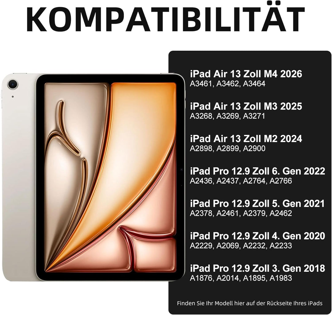 Vobafe Hülle mit Tastatur für iPad Air 13 Zoll 2025 M3/2024 M2, iPad Pro 12.9 (3. 4. 5. 6. Gen), QWE