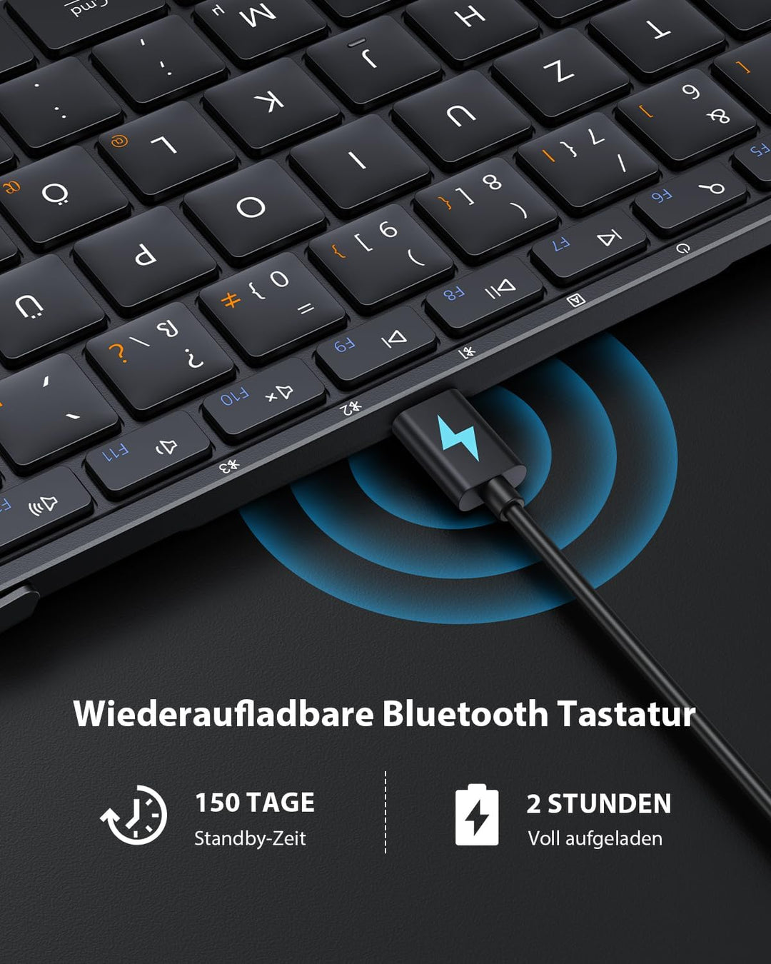 ProtoArc XK01 Faltbare Tastatur Klappbar mit Ziffernblock | Wiederaufladbare Kabellose Mini Tastatur