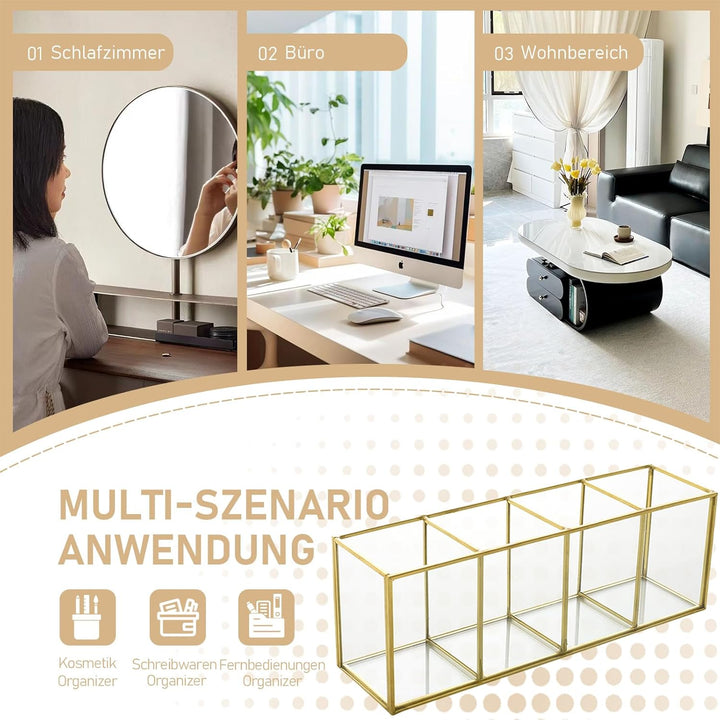 Make up Organizer, Pinselhalter, Stifthalter, Glas und Messing Schreibtisch Organizer, Kosmetik Aufb