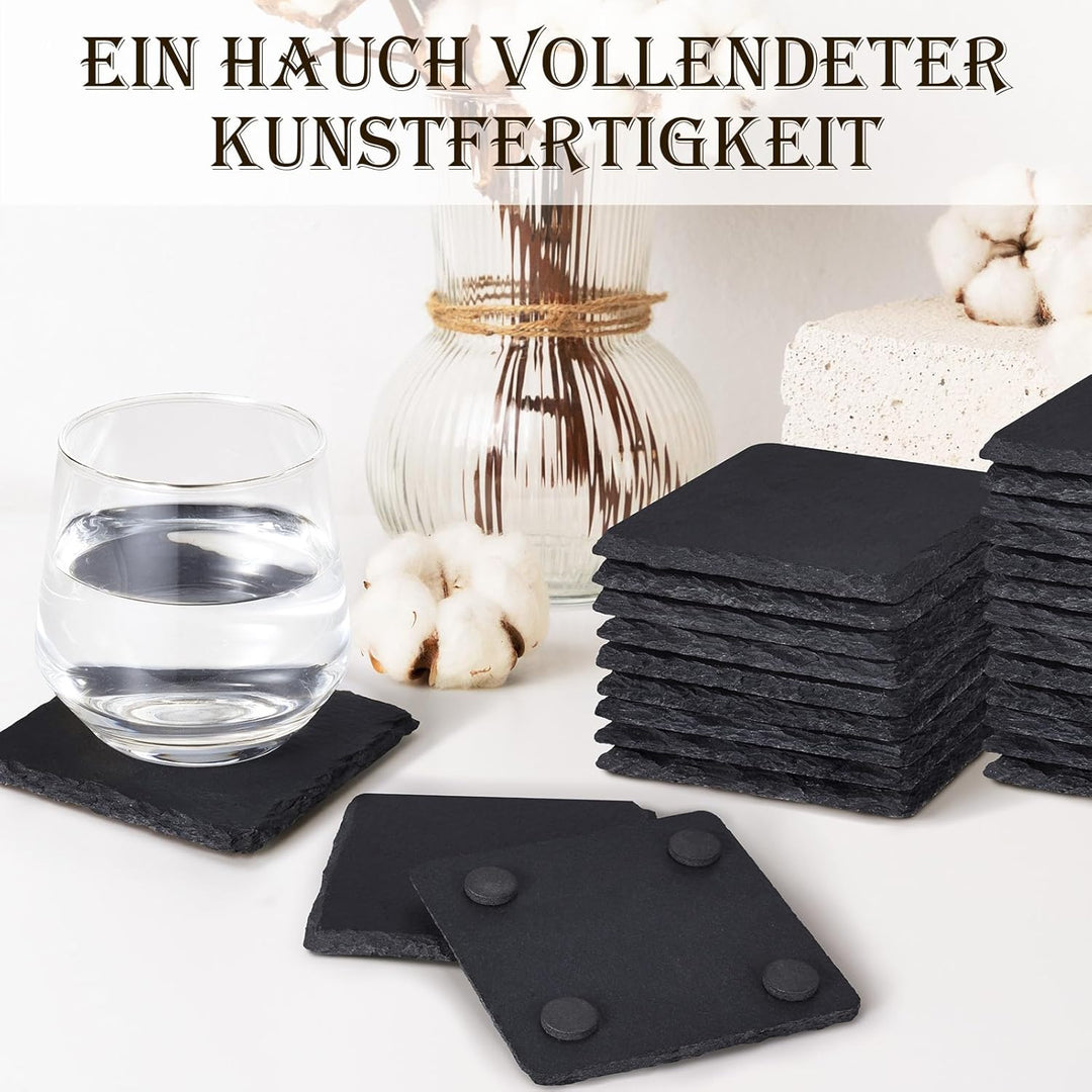 60 Stück Schiefer-Getränkeuntersetzer, GOH DODD 4 Zoll Schwarze Steinuntersetzer Set, Lasergravierte
