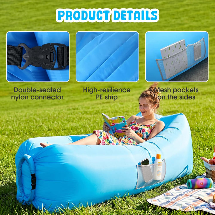Aufblasbares Sofa, Tragbares Aufblasbarer wasserdichtes Lounger Schlafsack integriertem Seitentasche