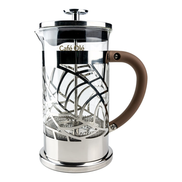 Café Olé Floral Durchsichtiger Kaffeebereiter Kaffeepresse aus Edelstahl 18/10 und Glas 1000 ml 8 Mo
