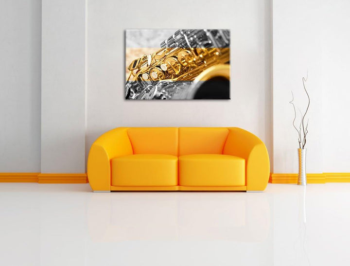 schimmerndes Saxophon schwarz/weiss Format: 100x70 auf Leinwand, XXL riesige Bilder fertig gerahmt m